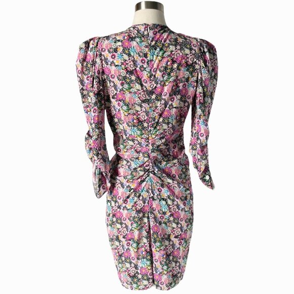 Isabel Marant Alinizia Floral Silk Mini Dress Pink Multicolor Size 40 - Picture 7 of 12